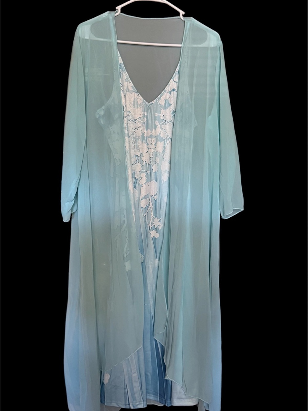 Amazon Sheer Aqua Blue Robe with Embroidered Slip Dress